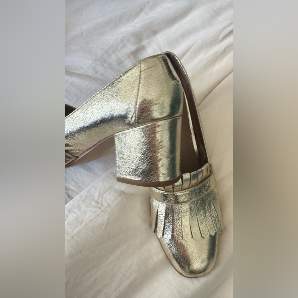 Steve Madden Metallic Gold Fringe Heels - Picture 6 of 12